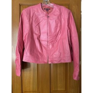 Jessica London Women's 16 Pink Genuine Leather Jacket New Coat Motorcycle Zip